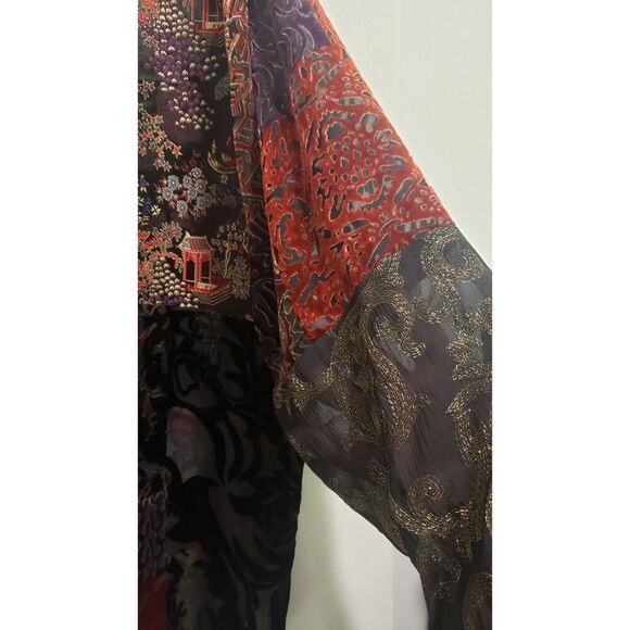 VINTAGE Chico's Kimono 3 Extra Large  Black Silk Blend Velvet Burnout Patchwork - Picture 10 of 12